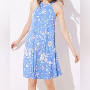 LOFT Floral Cutout Back Halter Swing Dress in Fresh Lapis